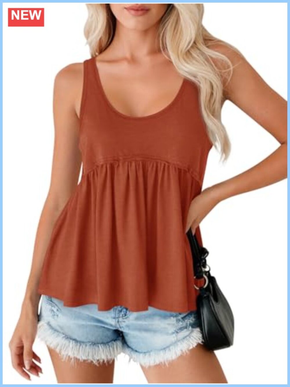 Women's Pleated Peplum Babydoll Tank Top Sleeveless Summer Cute Shirt